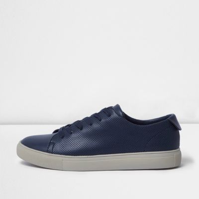 Navy blue perforated trainers